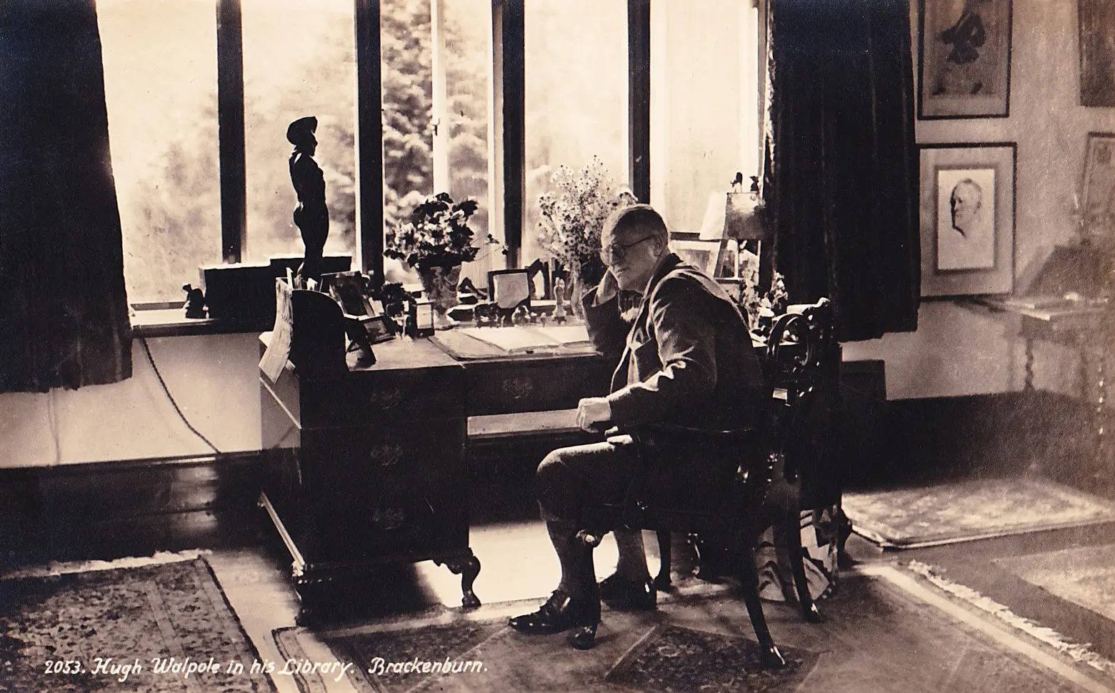 Hugh Walpole in his writing room at Brackenburn Lodge, Manesty Park, Cumbria